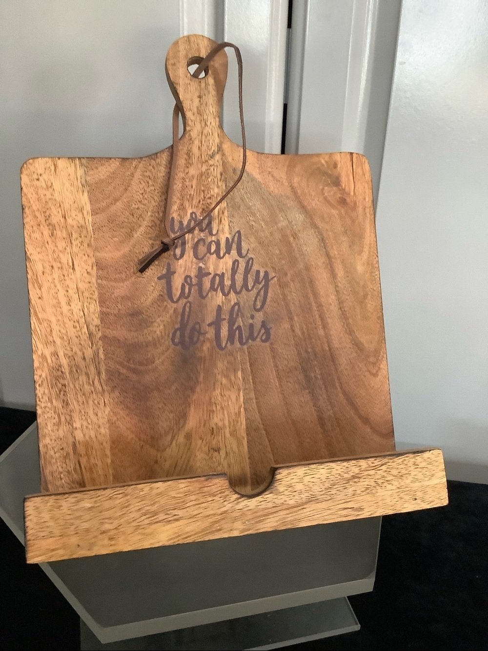 Wooden Cookbook, Recipe or Tablet Stand with 'You Can Totally Do This' Engravin